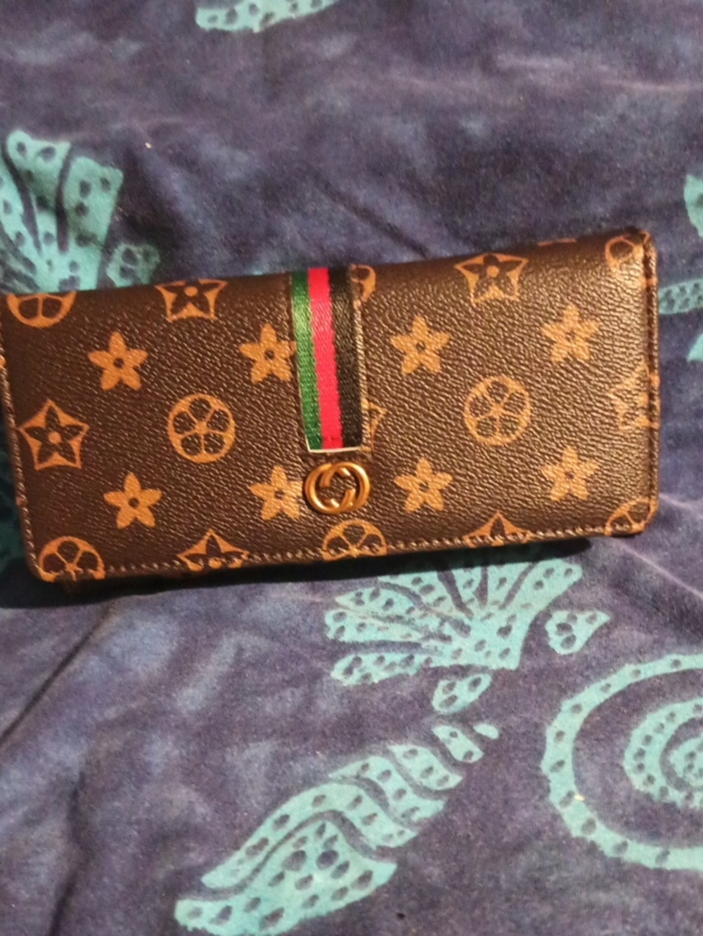 Brown Monogram Continental Wallet with Green-Red Accent